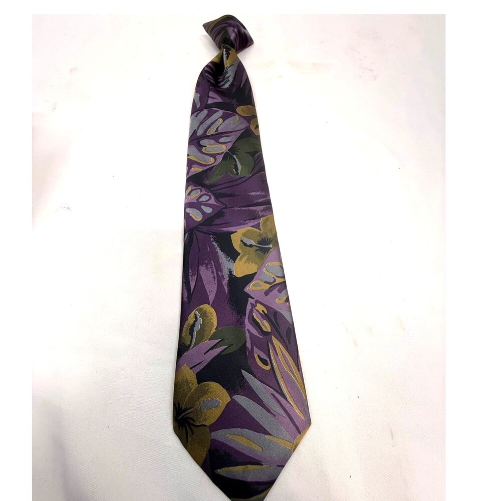 SKU3016 Sears The Men's Store Purple Gold Print Clip-On Necktie